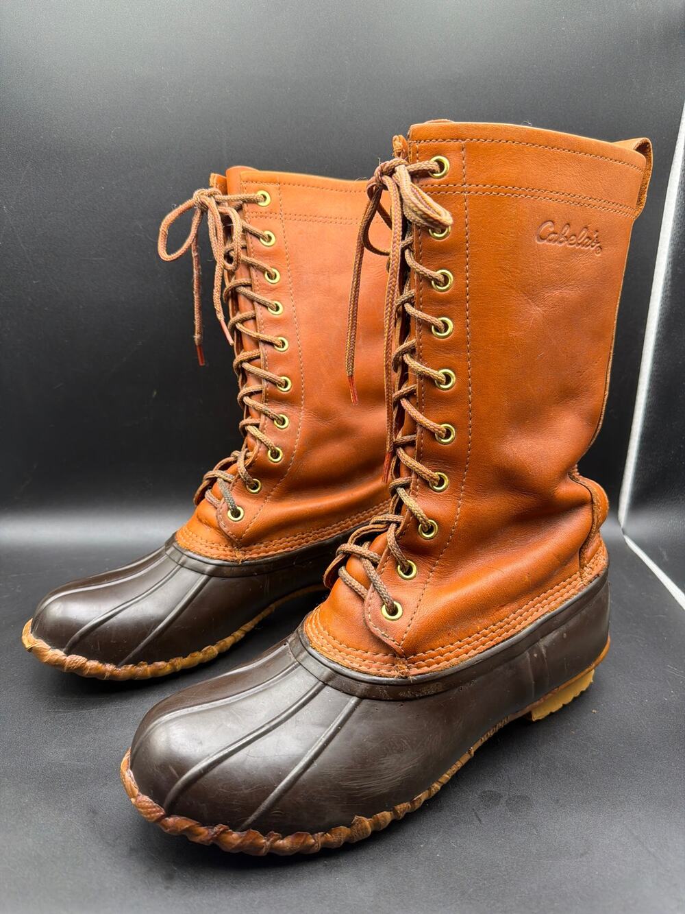 Cabela's Men's 9 Leather Duck Boots Waterproof Steel Shank Brown Hunting Lace Up